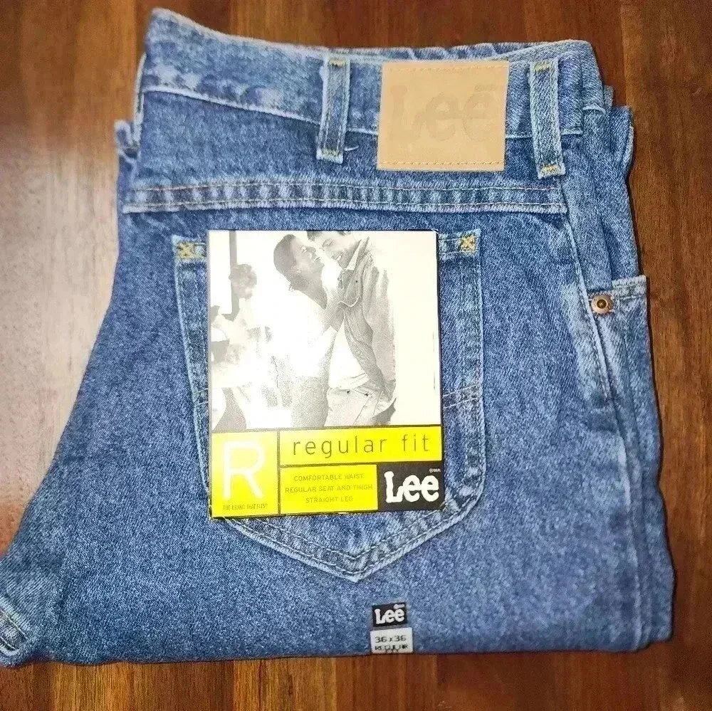 VTG NWT 90s Lee jeans regular fit straight leg blue pepper wash USA Union made